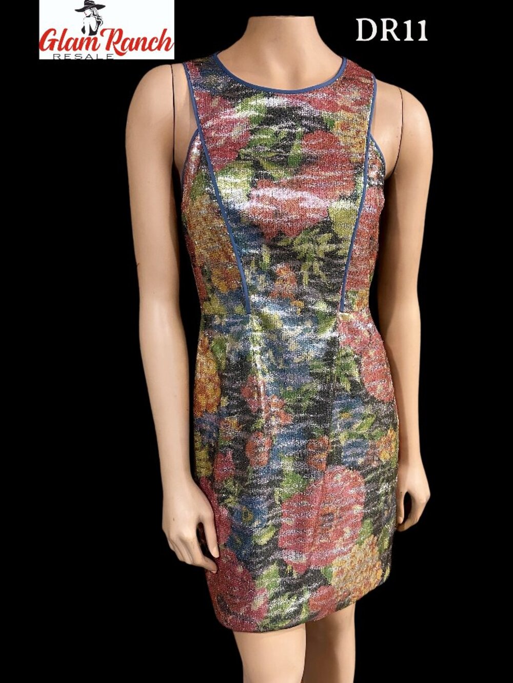 Jessica Simpson Indigo Floral Sequin Dress SZ 4